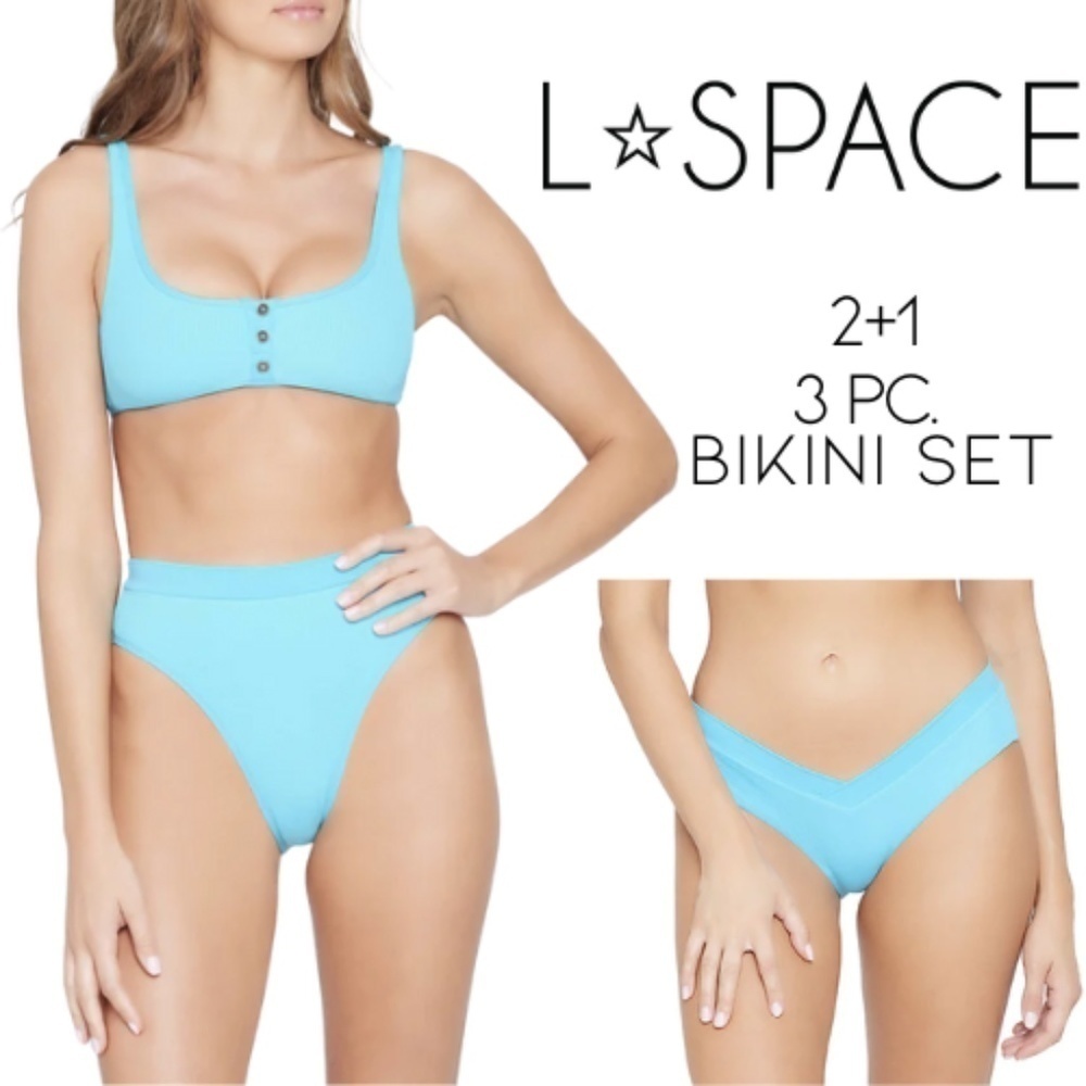 NWT L*Space Robbie Top + Frenchi Bitsy Bottom + Pratt Bottom 3 Pc. Bikin…